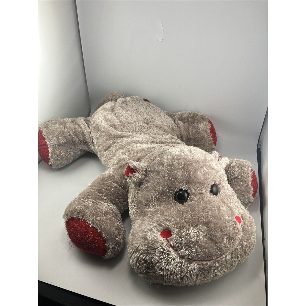 Dan Dee Gray Hippo Plush Stuffed Animal Toy Red Sparkly Paws Large 24”
